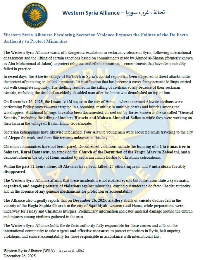 Escalating sectarian violence and failure to protect minorities in Syria